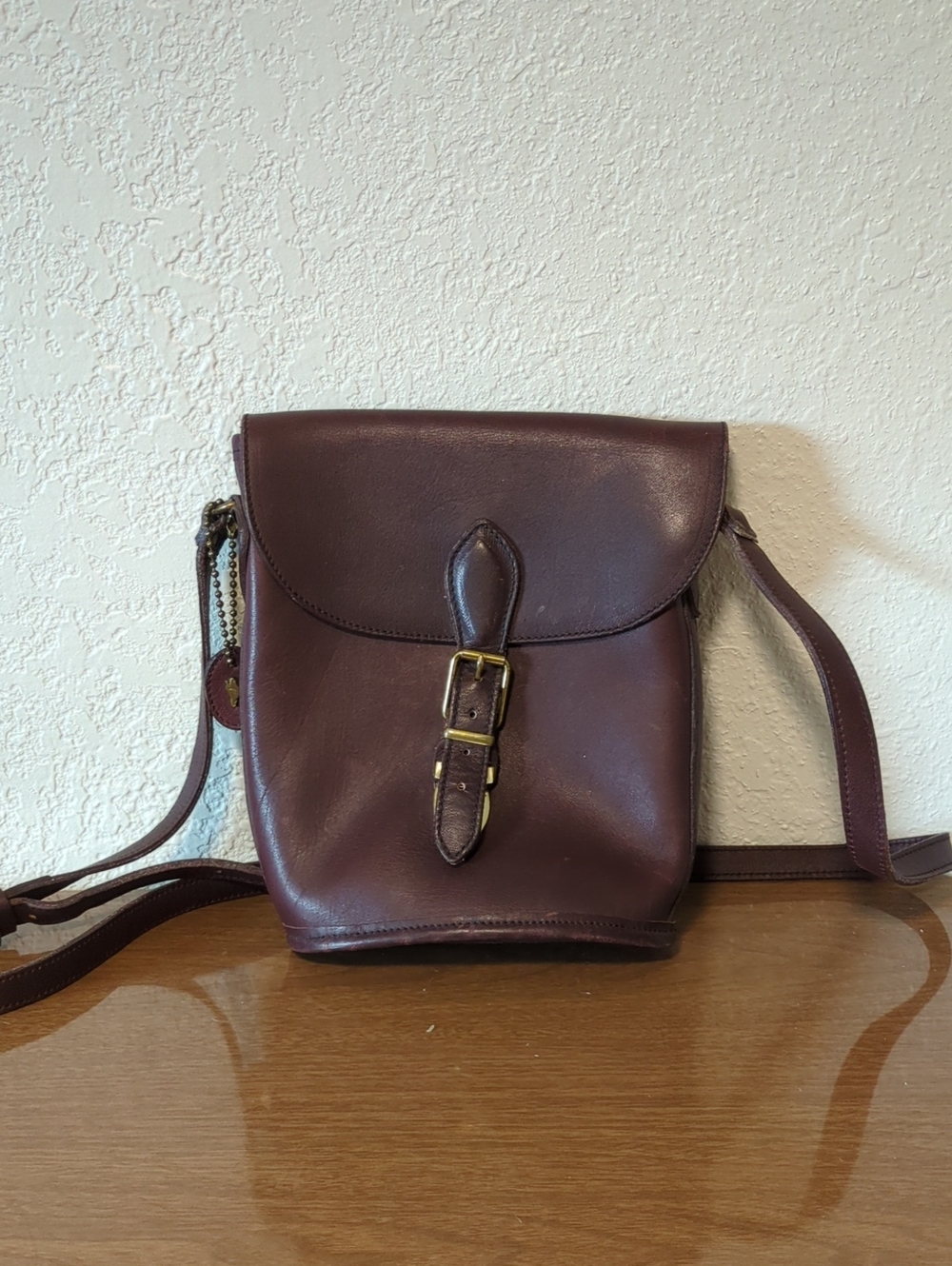 Roots Burgundy Leather Crossbody Bag